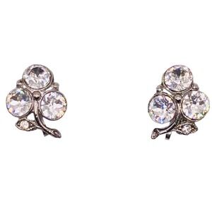 Vintage Signed Nemo Rhinestone Screw Back Earrings black Flower Clear Rhinestone